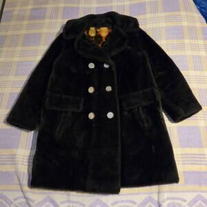 Vintage Womens Fur Coat Union Made Soft 50s 60s Patterned Lining Double Breasted